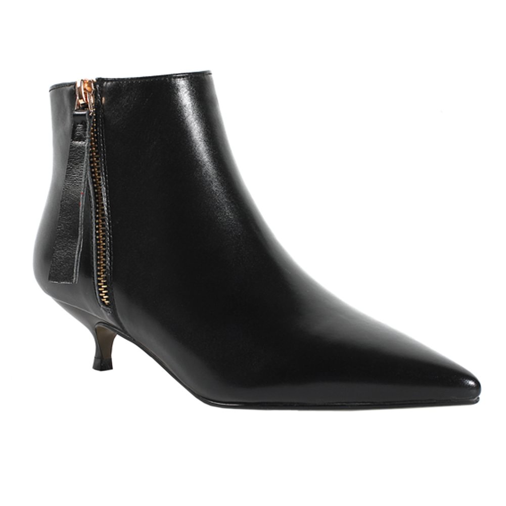 4cm Zipper Leather Kitten Heels Ankle Boots Black-vocosishoes