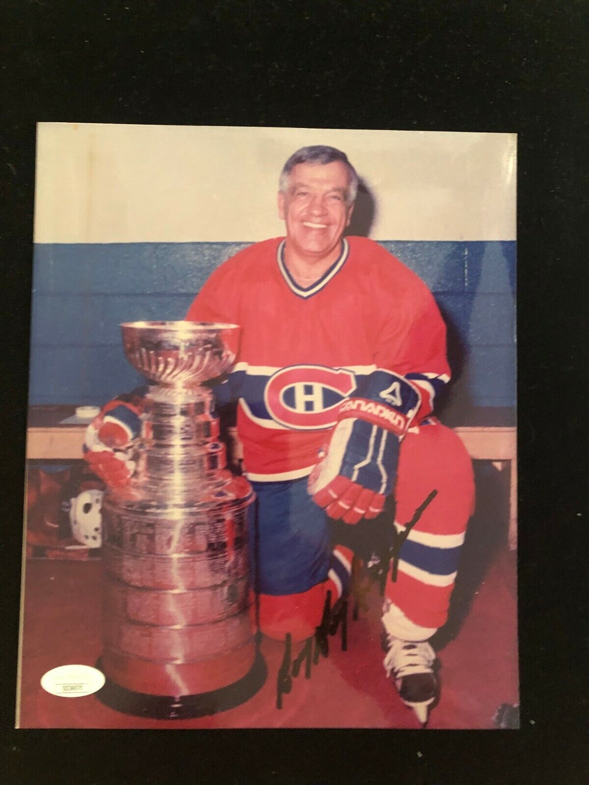 Boom Boom Geoffrion Autographed Stanley Cup Photo Poster painting Montreal Canadiens JSAQQ36070