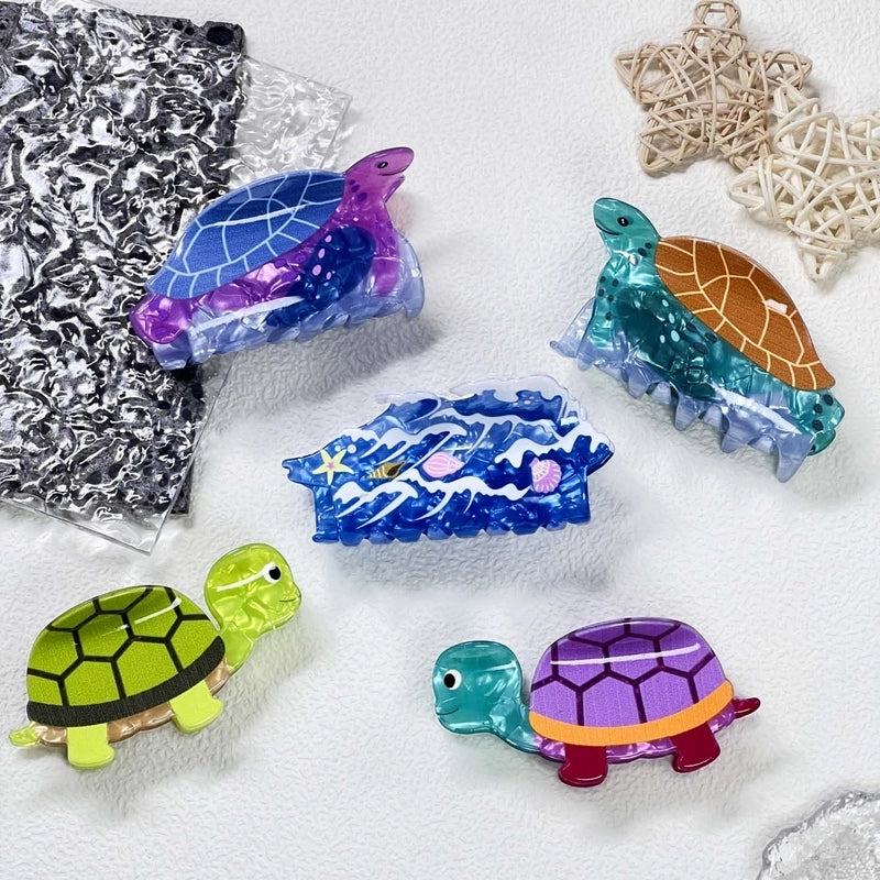 Women’s Cute Artistic Tortoise Sea Wave Acetic Acid Sheets Hair Claws
