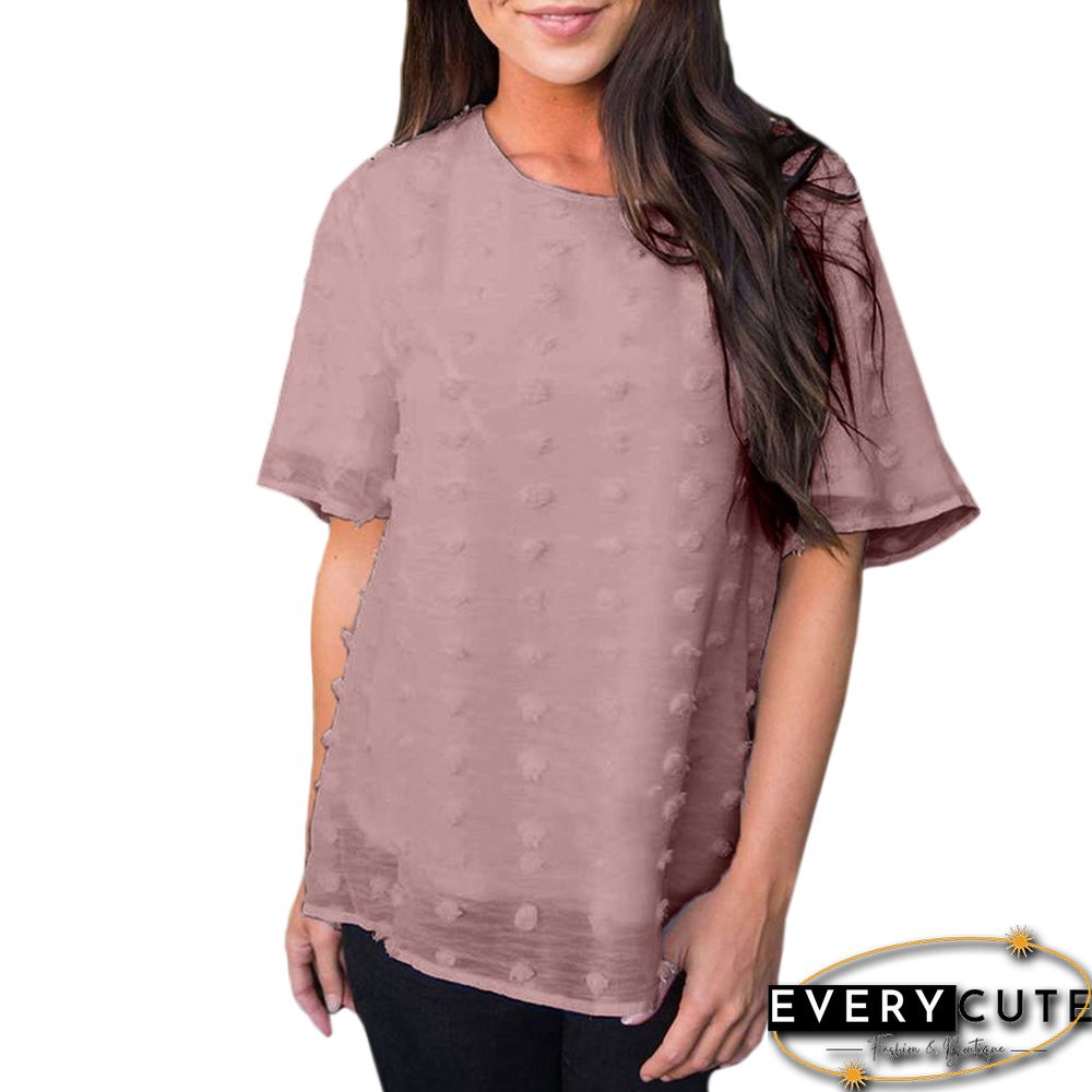 Pink Swiss Dot Texture Short Sleeve Top