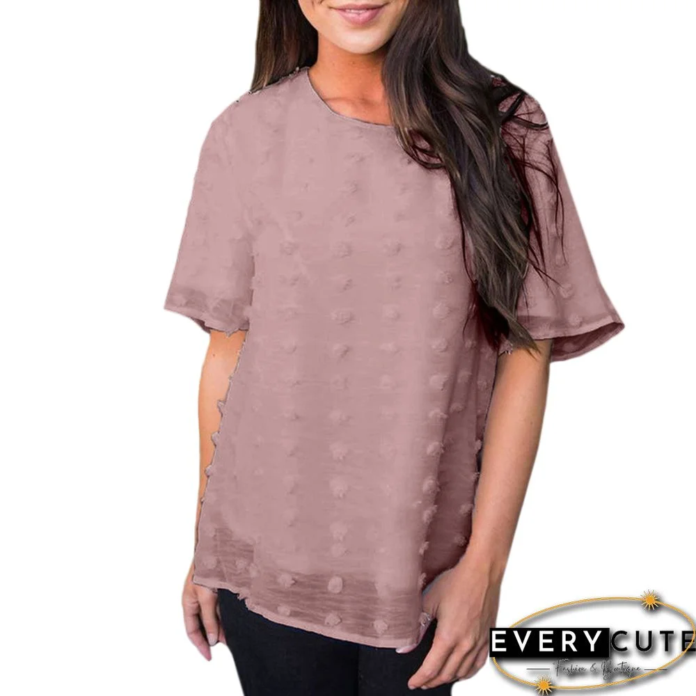 Pink Swiss Dot Texture Short Sleeve Top