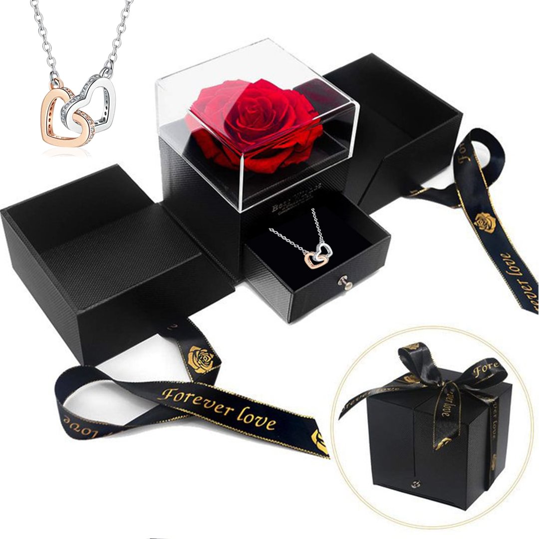 Vangogifts Eternal Preserved Real Rose with Double Heart Necklace Gift for Mom Wife Girlfriend Family
