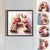 Fleur rose lettre-plein rond diamant peinture-30 * 30cm