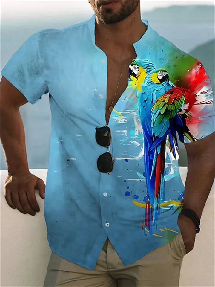 Men's Shirt Graphic Shirt Aloha Shirt Animal Parrot Stand Collar White Yellow Blue Purple Orange 3D Print Outdoor Casual Short Sleeve Button-Down Print Clothing Apparel Fashion Designer Casual