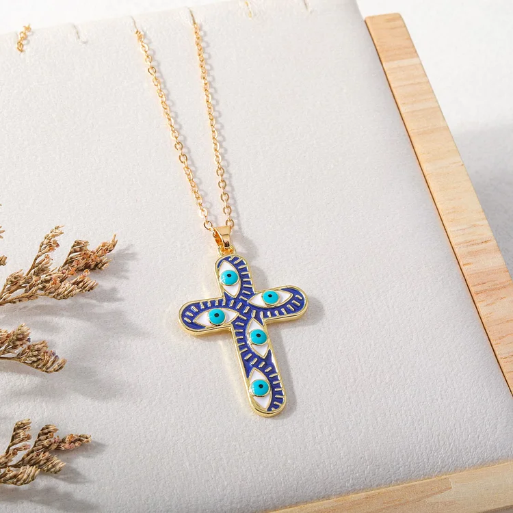 Olivenorma "We are protected" Evil Eye Cross Necklace 