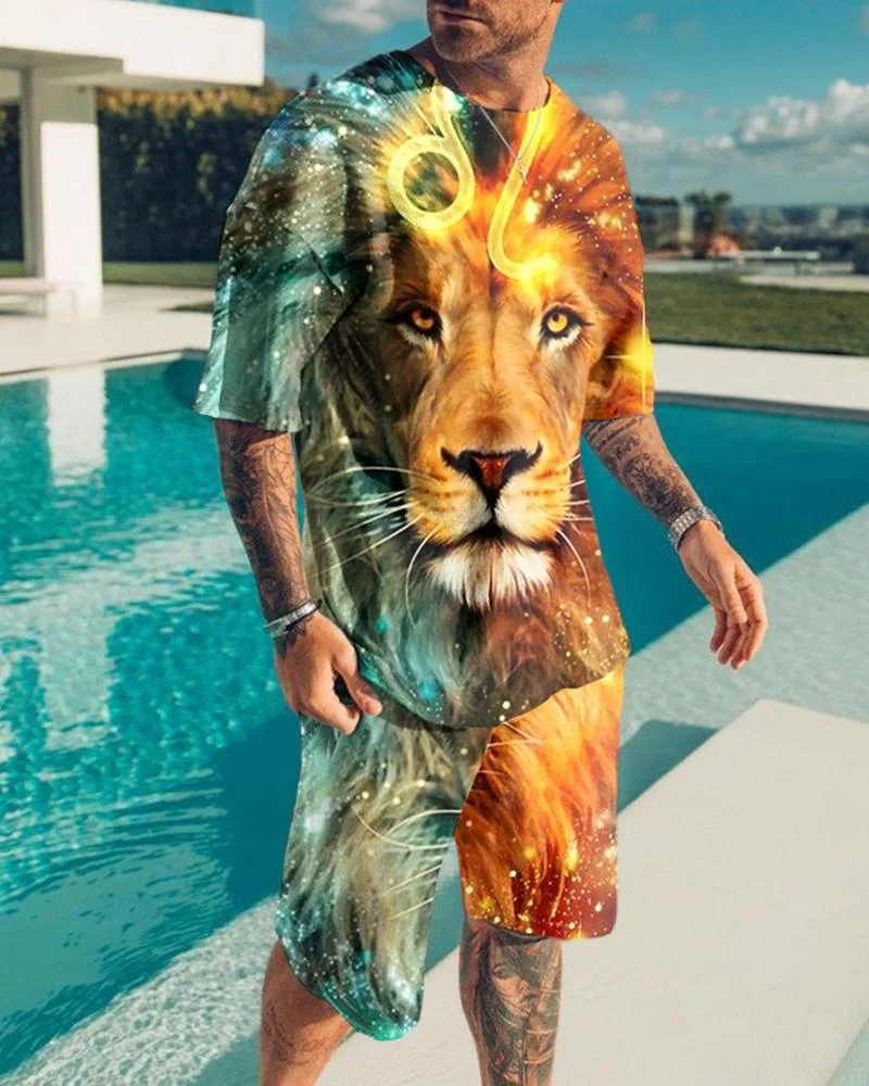 Men's Fashion Lion Shorts Suit04