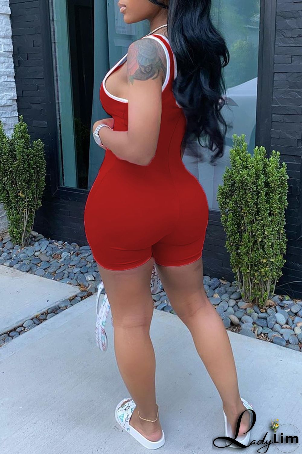 Green Fashion Casual Print Basic U Neck Skinny Romper