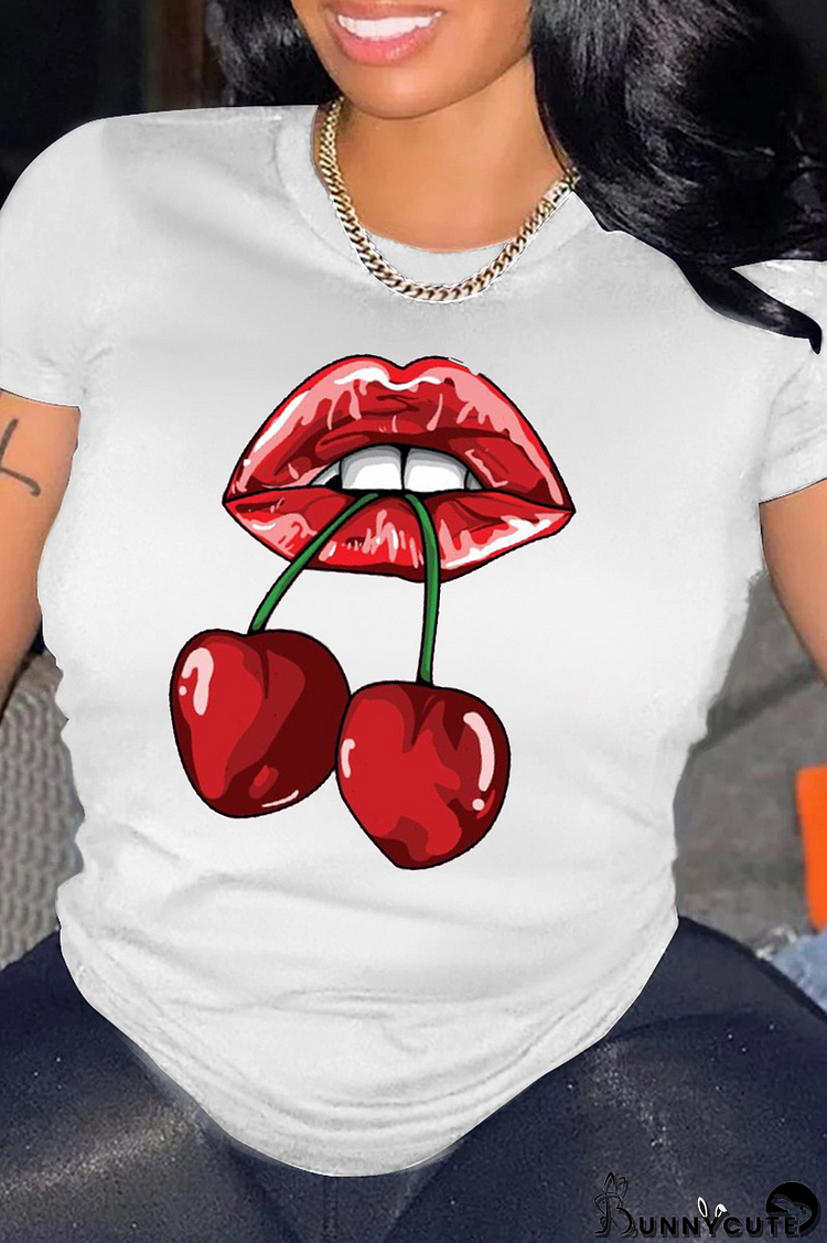 White Fashion Street Print Split Joint O Neck T-Shirts