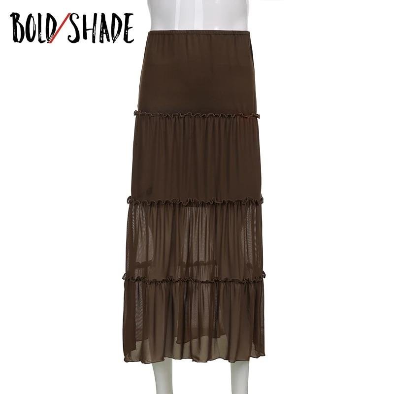 Bold Shade Fairy Grunge Aesthetic Midi Skirt Mesh Skinny Streetwear Fashion Skirts y2k 90s Vintage Style Indie Women Clothes Hot
