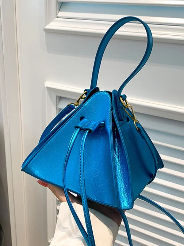 FUCHSIA Drawstring Solid Color Split-Joint Triangle Handbags