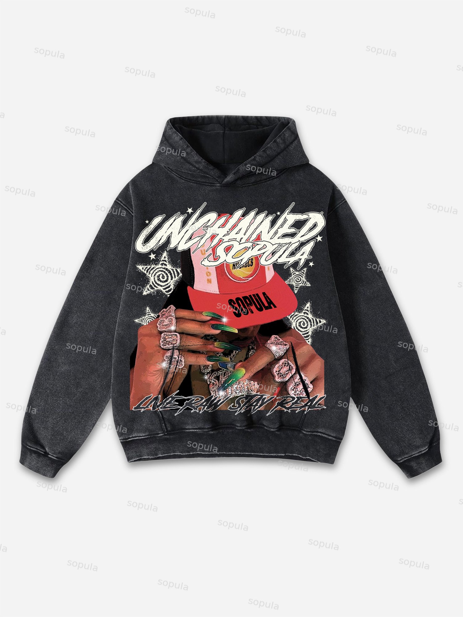Unchained Street Portrait Graphic Washed Hoodie - SOPULA