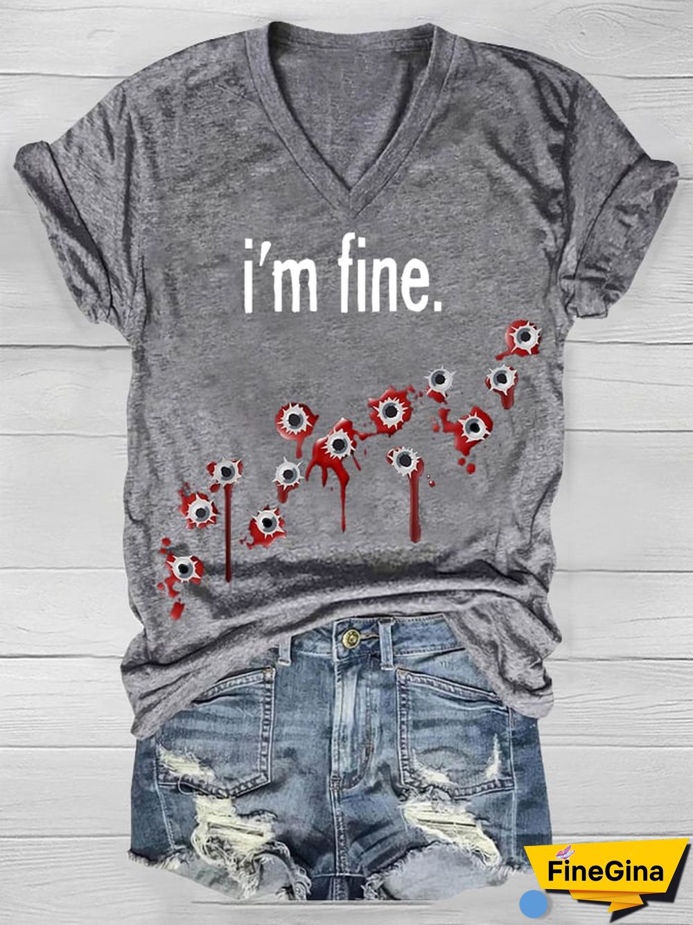 Halloween I'm Fine Bloody Print T-Shirt