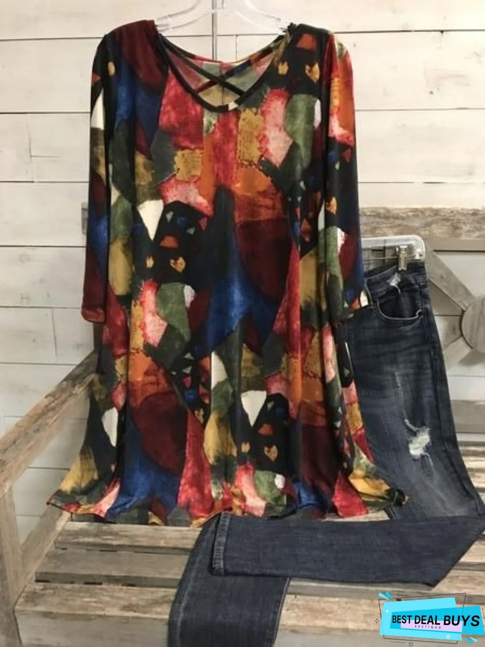 Casual 3/4 Sleeve Round Neck Top