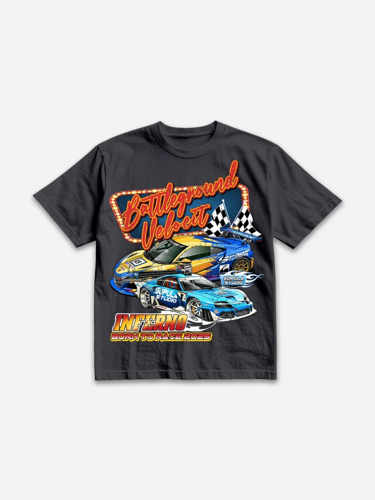 Racing Battleground Print Cotton T-shirt