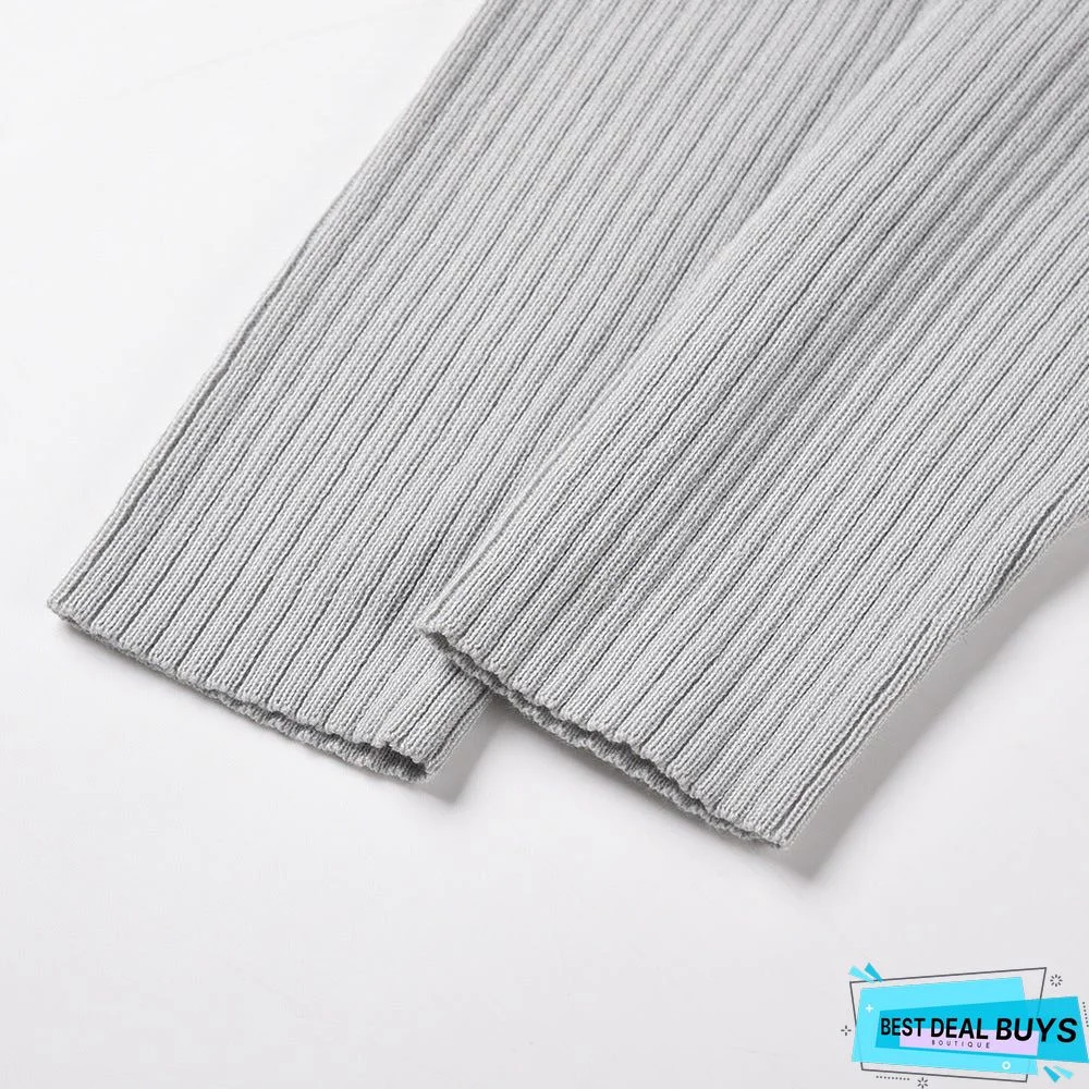 Bubble Long Sleeve Knitted Skirt Medium Long Wool Dress Black Dresses