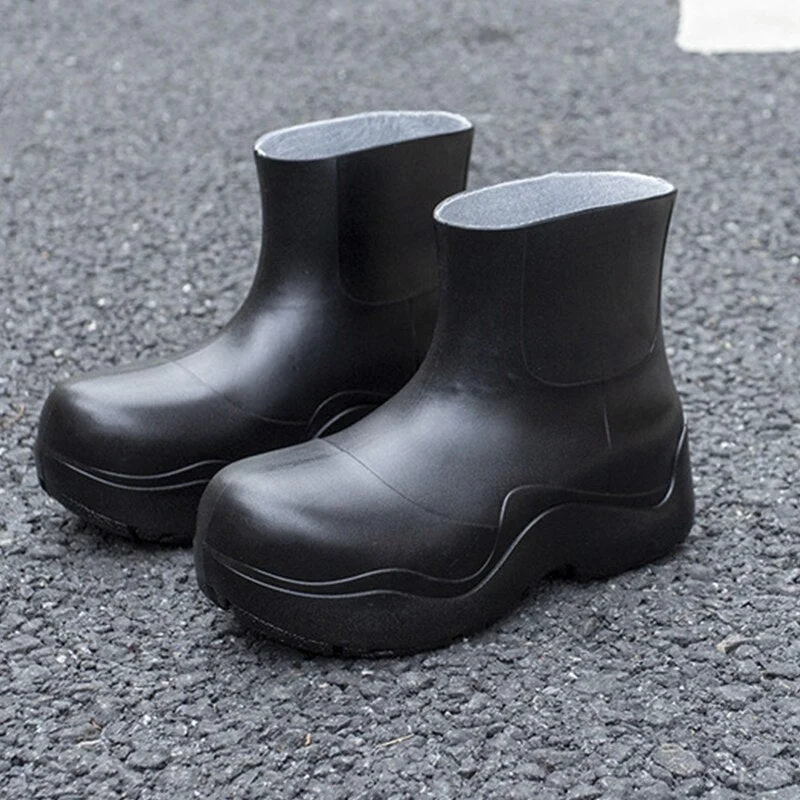 Street Trend  Women Boots Solid Color Waterproof Rain Boots Slip-on Head Short Boots Avocado Ankle Boots PU Women Platform Shoes