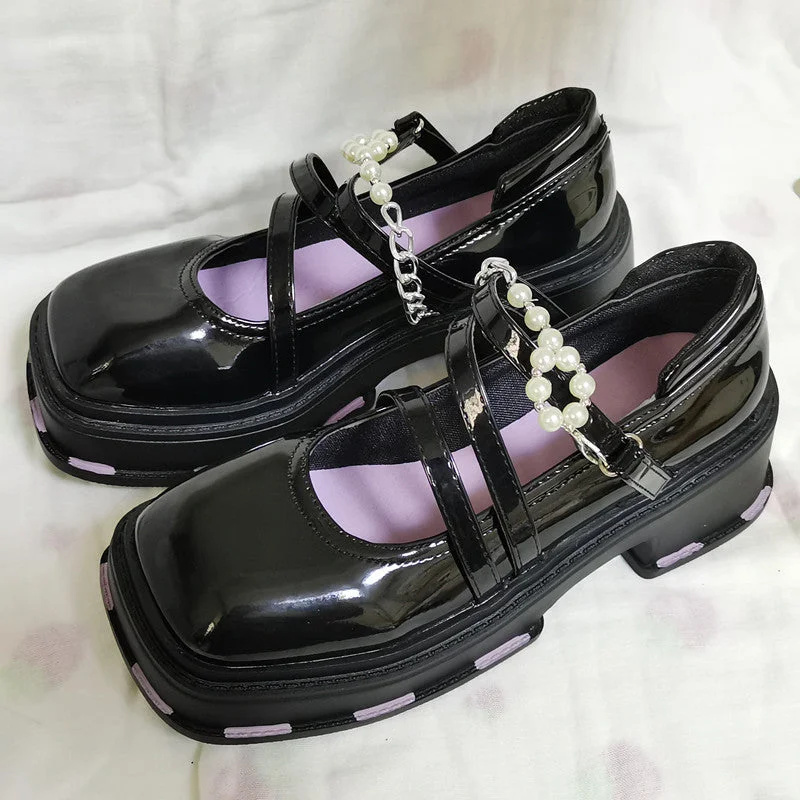 Dark Black/Cows Mary Jane Shoes BE841