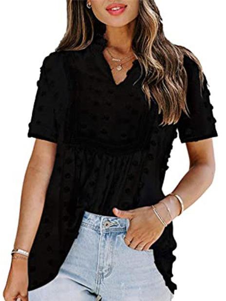 Women Half Sleeve V-neck Solid Color Dress