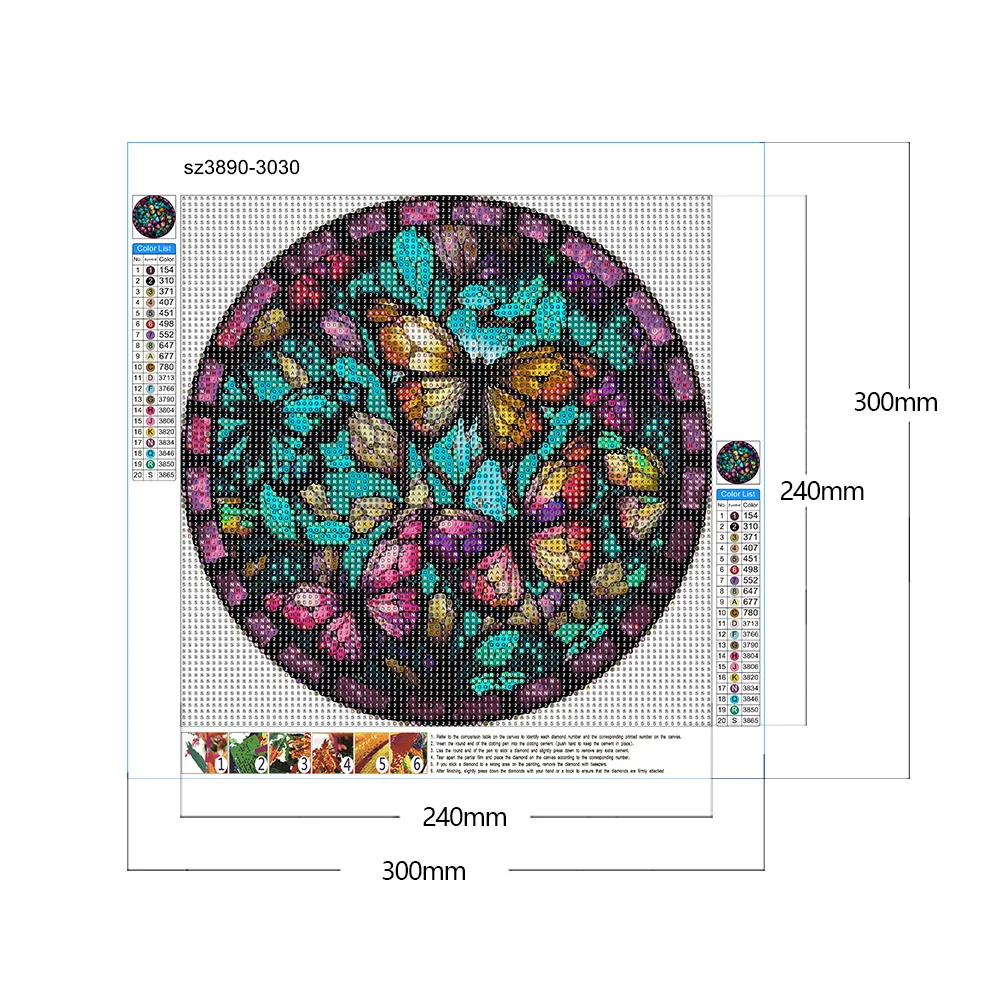 Diamond Painting - Full Round Drill - Stained Glass Butterfly(30*30cm)