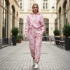 Women's Street Style Hooded Tracksuit Two-piece Pink Camo Set by Inlyline