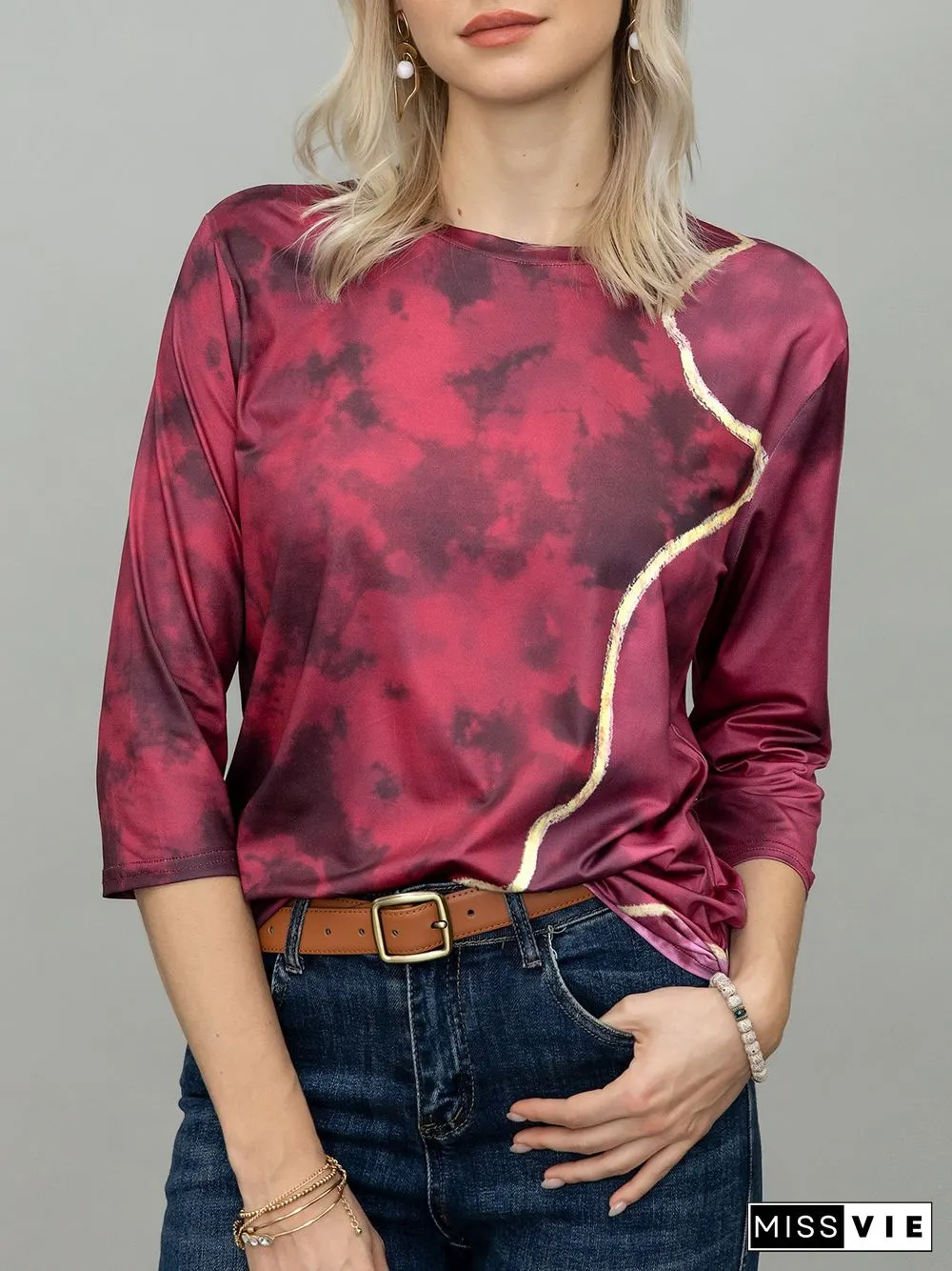 Printed Long Sleeve Crew Neck Casual T-shirt