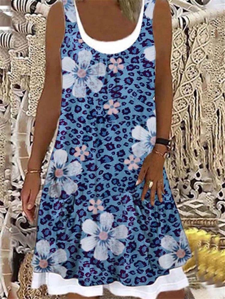 Floral Print Summer Casual Sleeveless A-Line Skirt