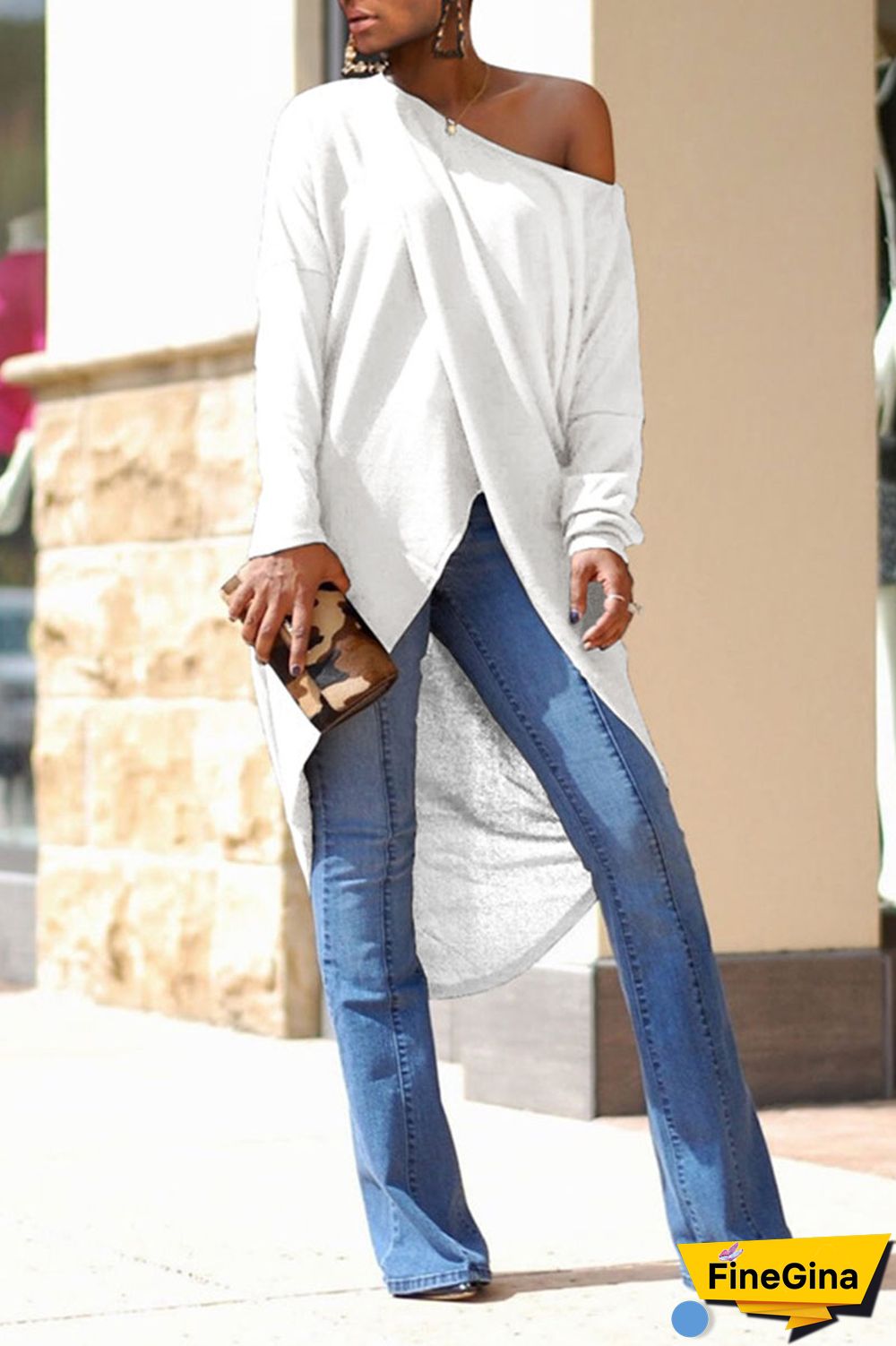 Tangerine Red Casual Solid Patchwork Asymmetrical Oblique Collar Tops