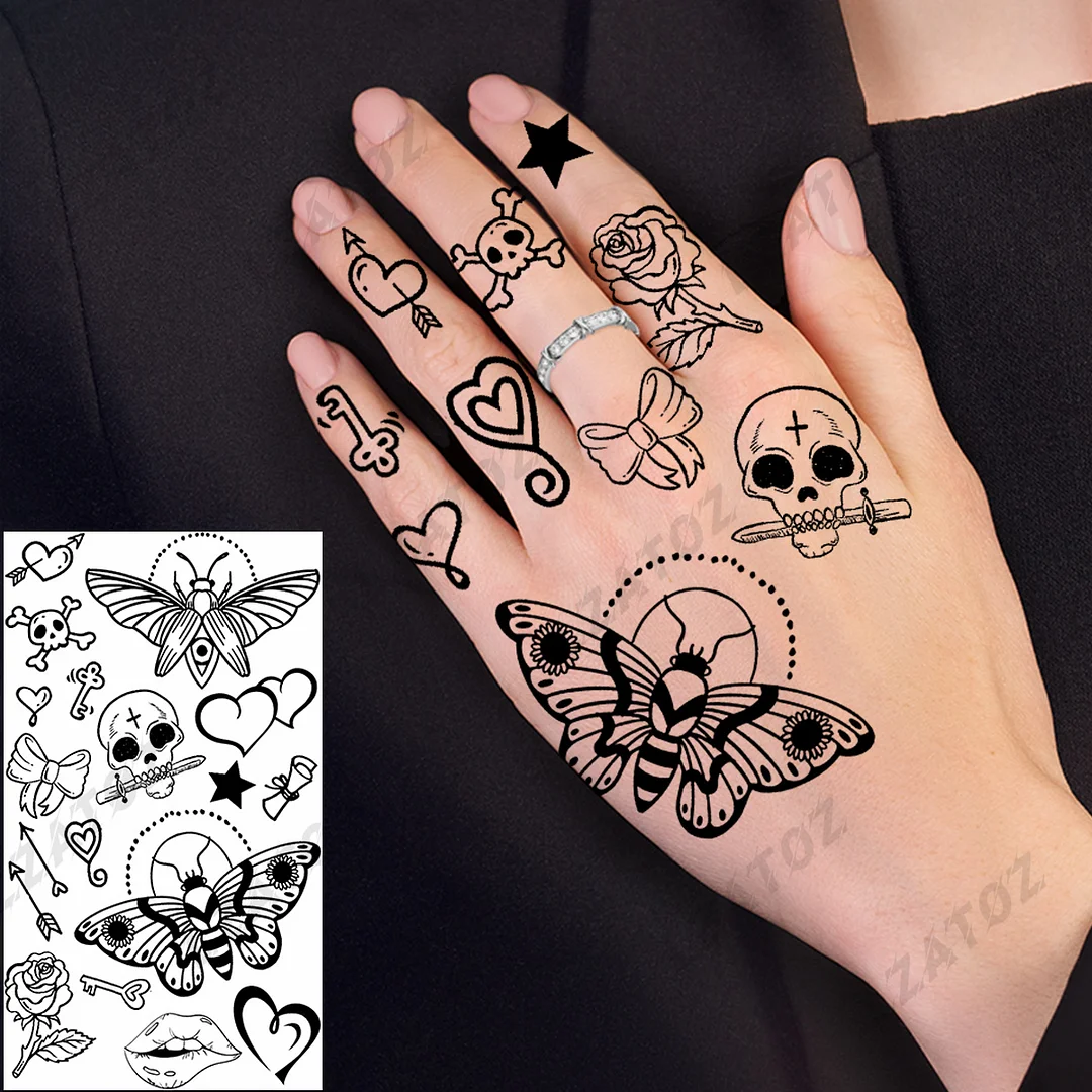 Sdrawing Eye Flower Temporary Tattoos For Woman Adults Rose Butterfly Tiny Fake Tattoo Sticker 3D Finger Waterproof Tatoos