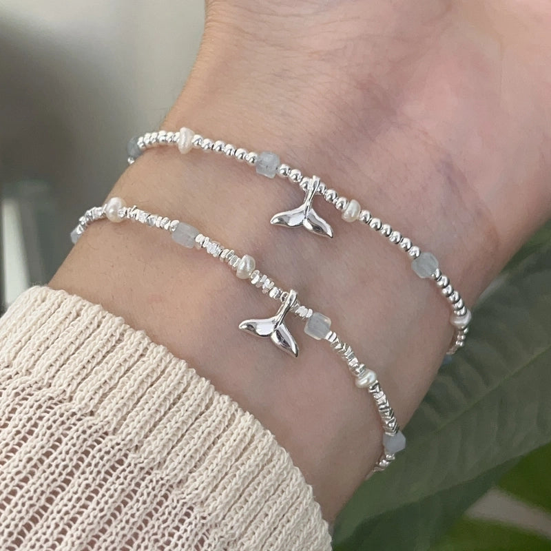 925 Sterling Silver Beaded Chain Bracelets Elegant Minimalist