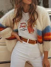 Stylish Contrast Color Striped Loose Cardigan Sweater