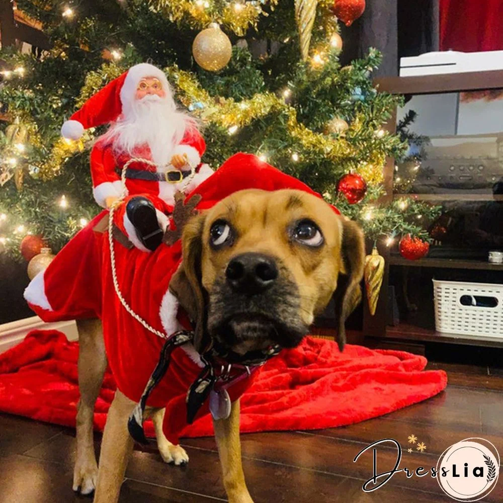 5 Sizes New Santa Claus Riding Outfit Christmas Pet Cat Dog Costume Party Small/Medium/Large Cat Dog Clothes Dress Up Pet Costume