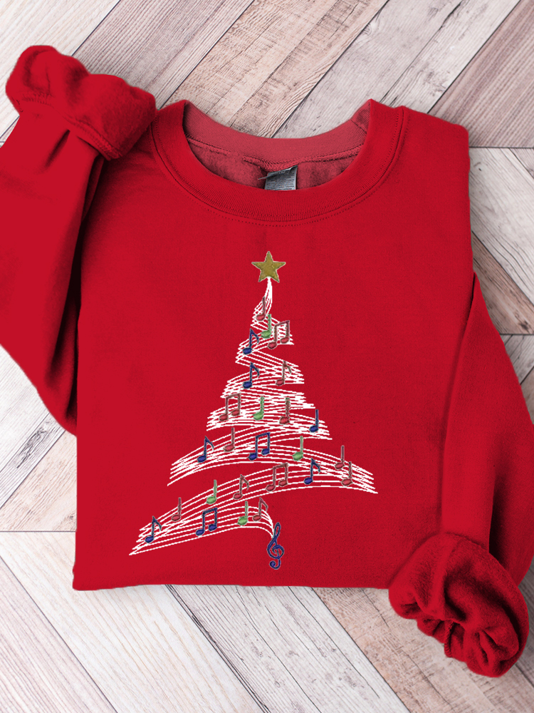 Music Note Christmas Tree Embroidery Comfy Sweatshirt wearshes