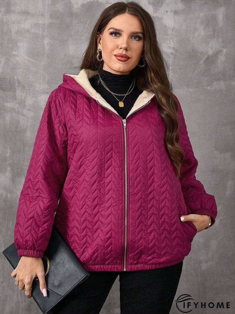 Plus Size Women's Solid Color Long Sleeve Zip Up Hooded Casual  Coat, Winter | IFYHOME