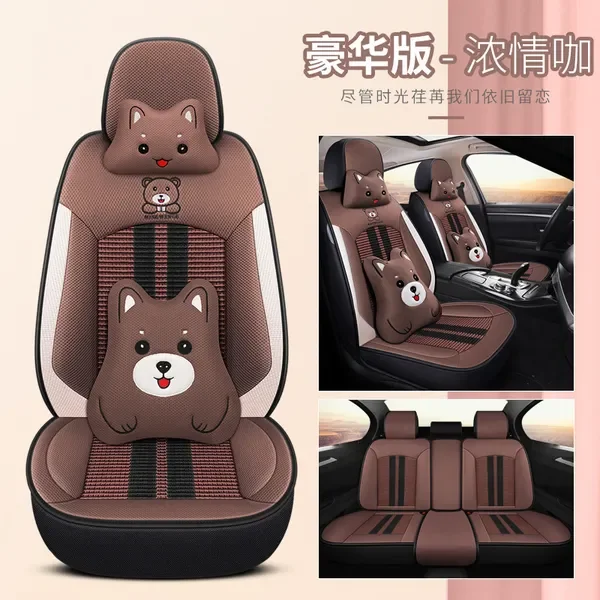 Cute Set Auto Bear Embroidery Ice Silk Breathable Automobile Seat Cover For Toyota Kia Ford Golf Car Accessories