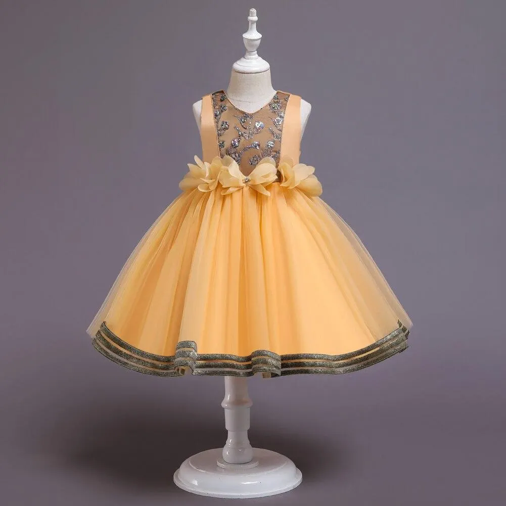 European style kids girl evening dress Bright flower girl wedding dress for 10 Y Fluffy girl red Birthday party Dress