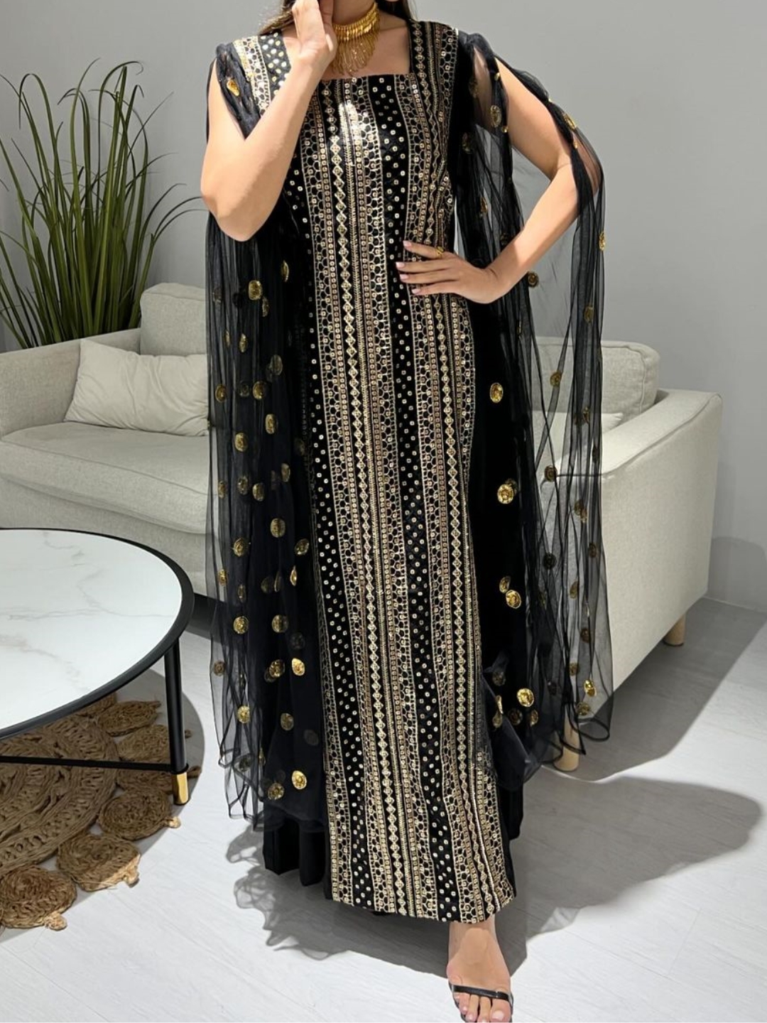 Elegant V-neck Retro Pattern Loose Dress | Oxredo Shop Ramadan Sale