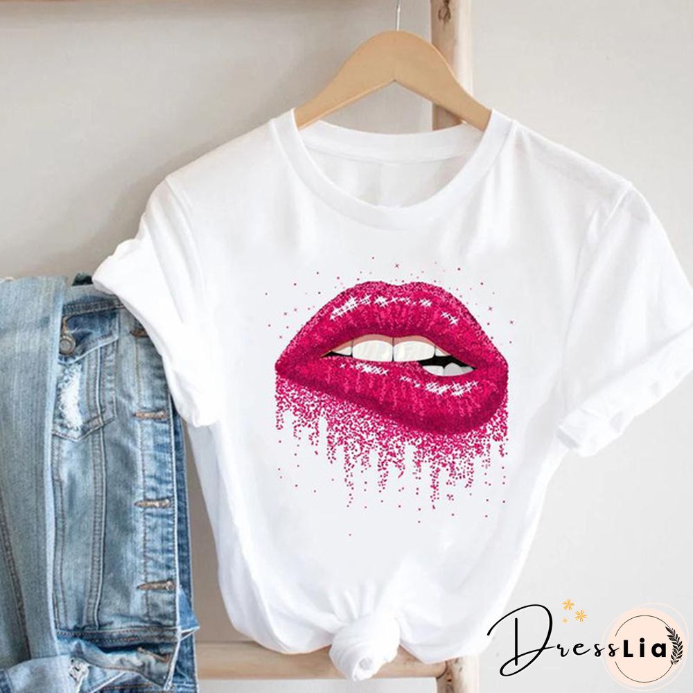 tee top tshirt watercolor lip new style 90s fashion clothes women cartoon print summer casual o-neck lady female clothing short sleeve T graphic t-shirt