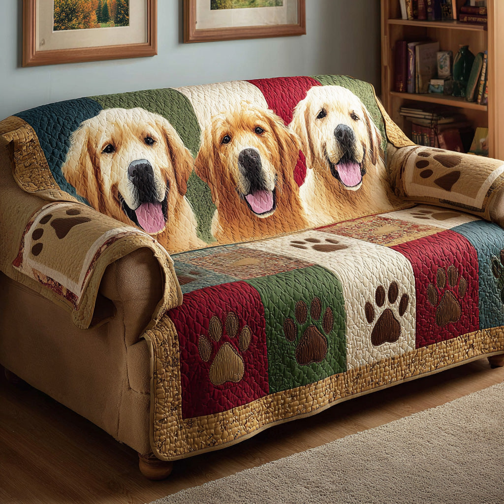 Golden Paw Print Quilted Sofa Cover NCU0TD2160 everthome