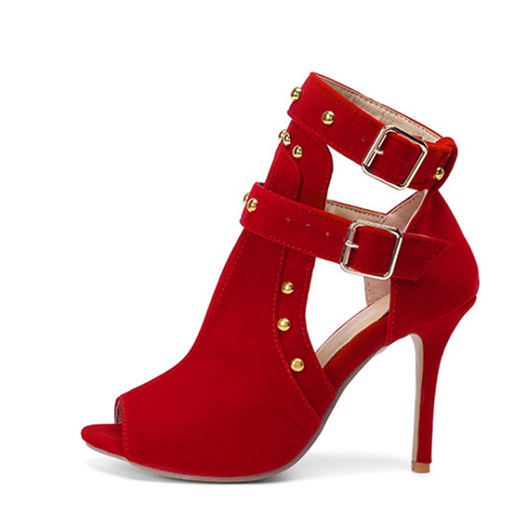 Red Stiletto Heel Ankle Boots Peep Toe Studs Shoes Hollow Out Booties |FSJ Shoes