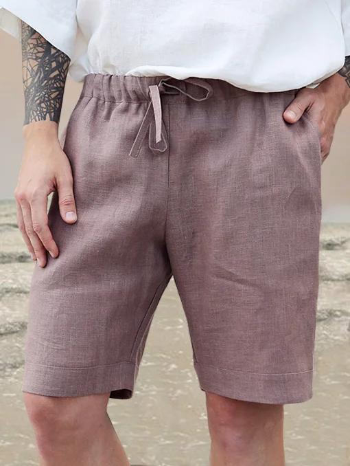 Men's Vintage Plain Utility Pocket Linen Blend Shorts