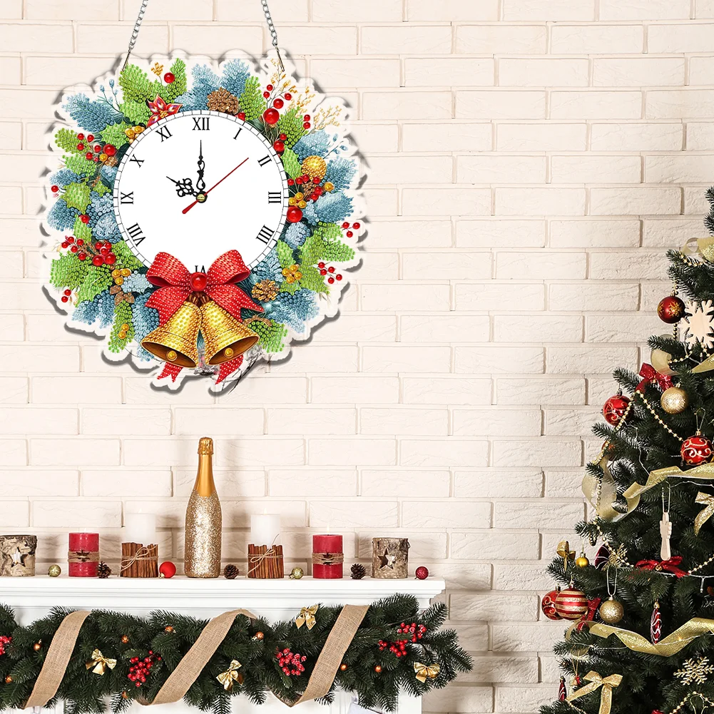 2D Flat DIY Christmas Acrylic Diamond Painting Clock Pendant Home Decoration
