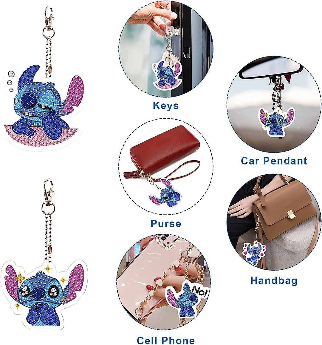 5Pcs Stitch Diamond Painting Keychain, Special Shaped Diamond Art Keychains, DIY Keychain Decoration Pendant Gift for Kids Adults(Double Sided)