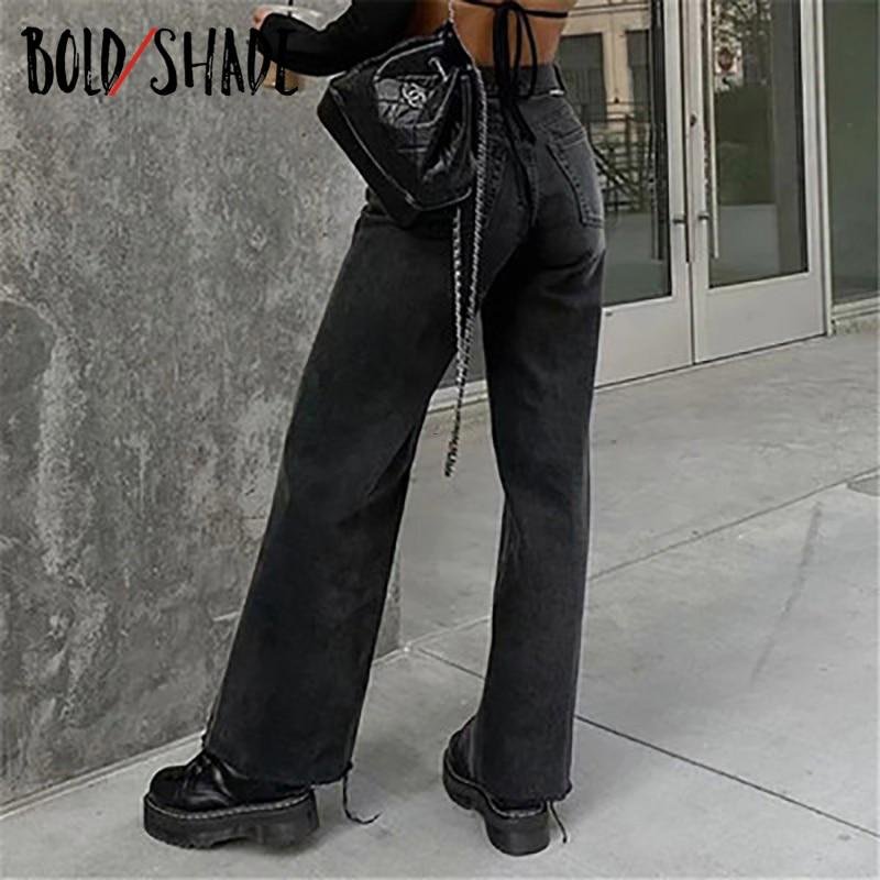 Bold Shade Streetwear Vintage Women 90s Denim Pants High Waist Long Straight Baggy Jeans Skater Girl Style Fall Winter Trousers