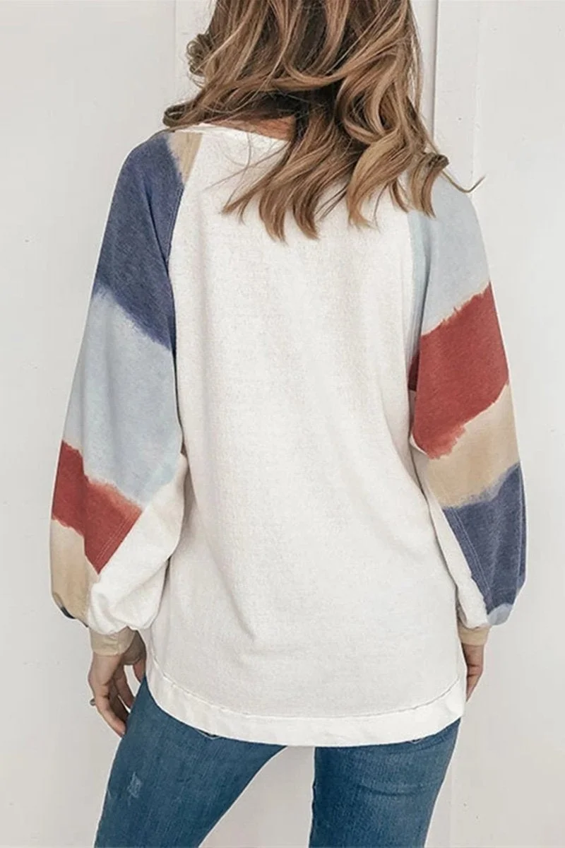 O-neck Splice Striped Top