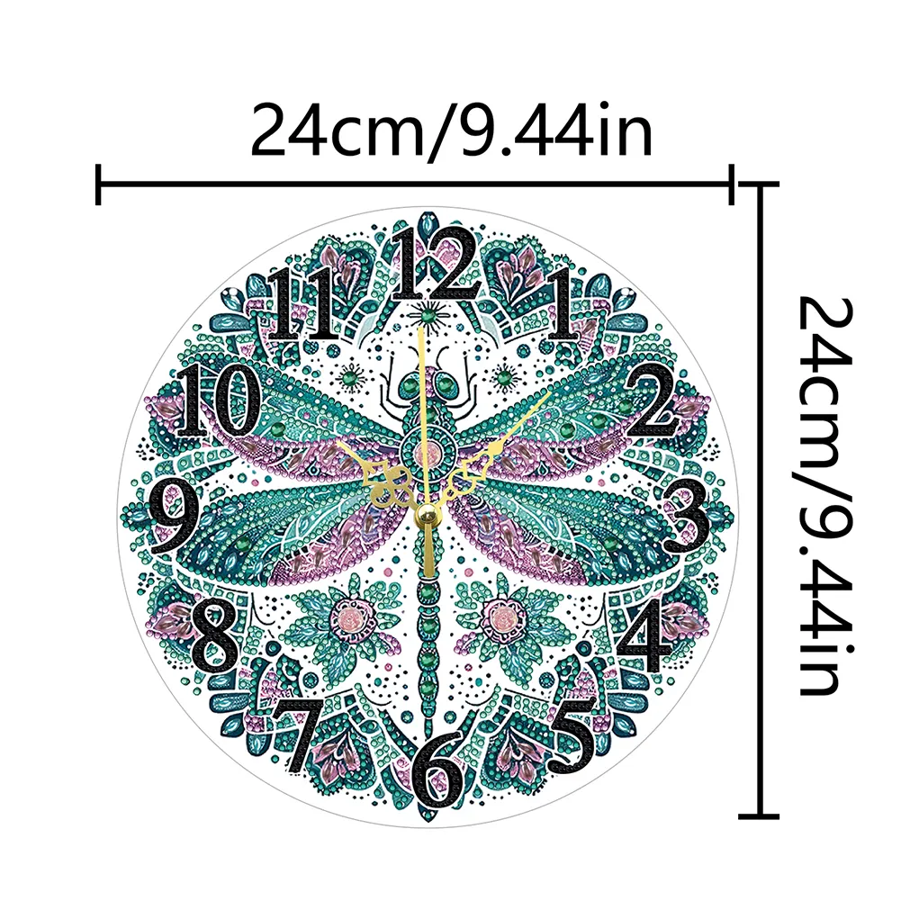 DIY Mandala Dragonfly Acrylic Special Shaped 5D Diamond Painting Hanging Clock Art Craft