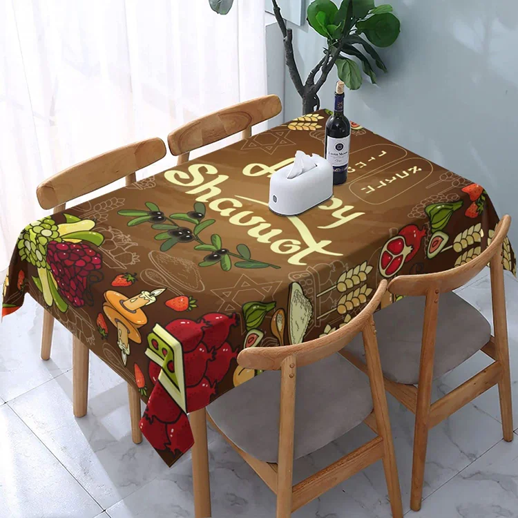 Happy Shavuot Rectangle Tablecloth Jewish Holiday Table Decorations Waterproof Polyester Tablecloth for Kitchen Dining Decor