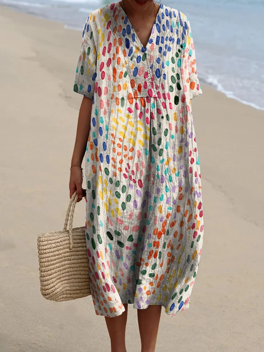 Colorful Dot Painting Decorative Pattern Flowy Dress