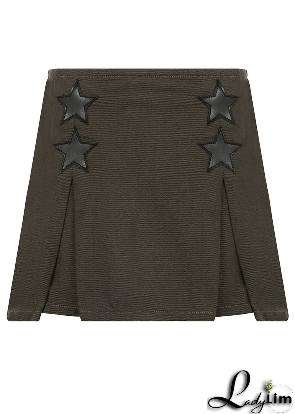 Modern Army Green Zippered High Waist Patchwork Denim Skirts Fall
