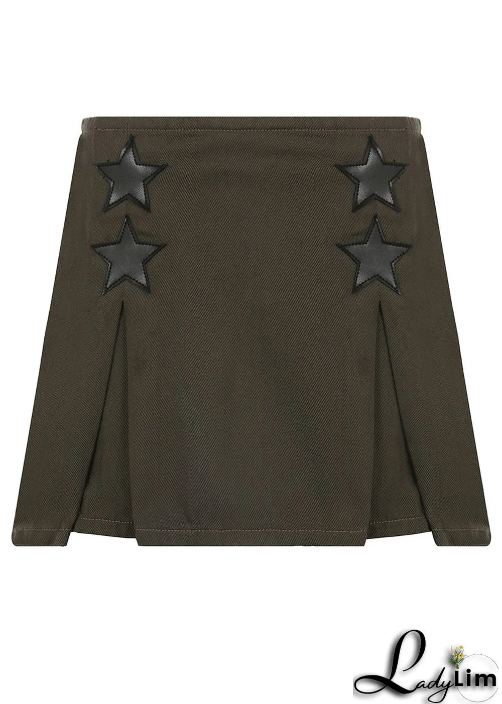Modern Army Green Zippered High Waist Patchwork Denim Skirts Fall