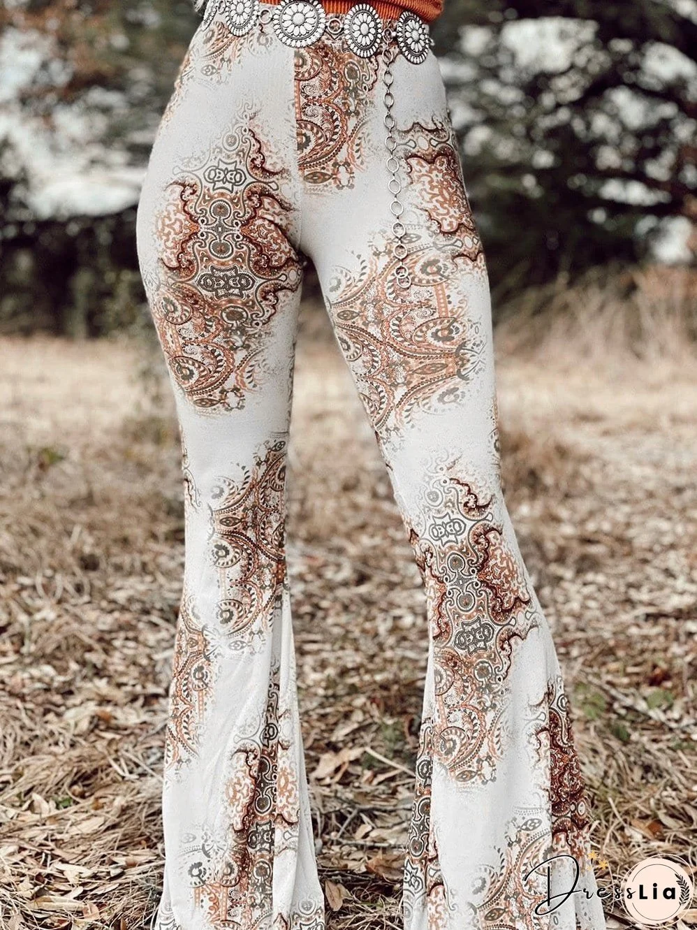 Vintage Paisley Print High Waist Flare Pants with Western Charm